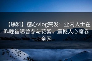 【爆料】糖心vlog突发：业内人士在昨晚被曝曾参与花絮，震撼人心席卷全网