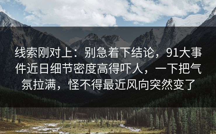 线索刚对上：别急着下结论，91大事件近日细节密度高得吓人，一下把气氛拉满，怪不得最近风向突然变了